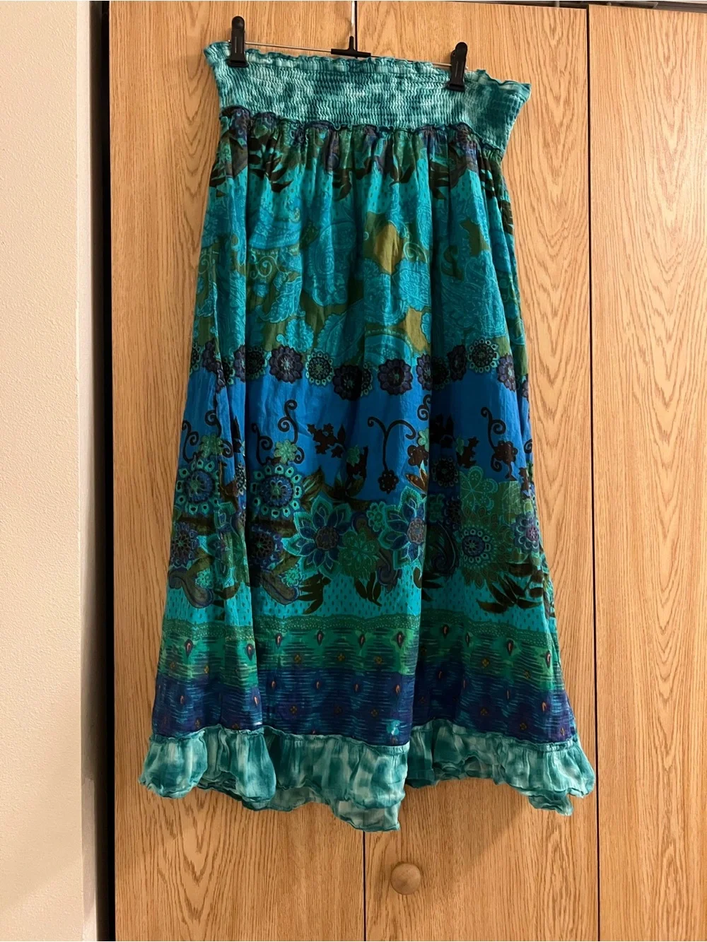 Teal Floral Smocked Maxi Skirt - Women
